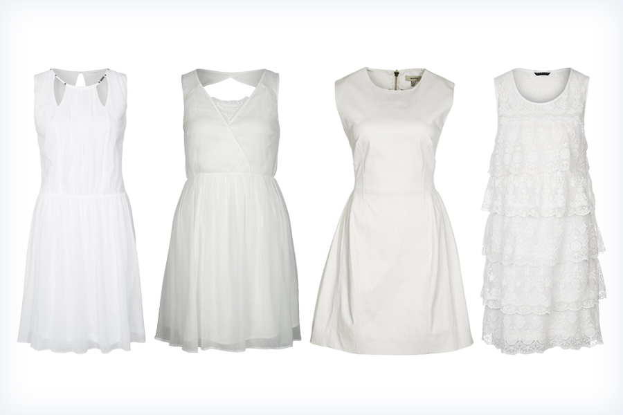 Cztery, krótkie letnie białe sukienki
