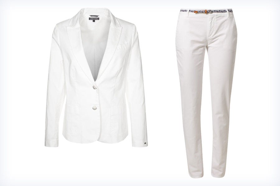 Prosty biały garnitur - marynarka i spodnie
